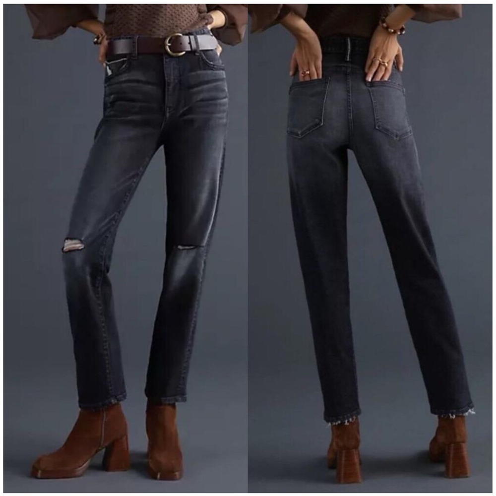 Pilcro Anthropologie Borrowed Boyfriend Jeans Black Distressed‎ Ripped Size 26